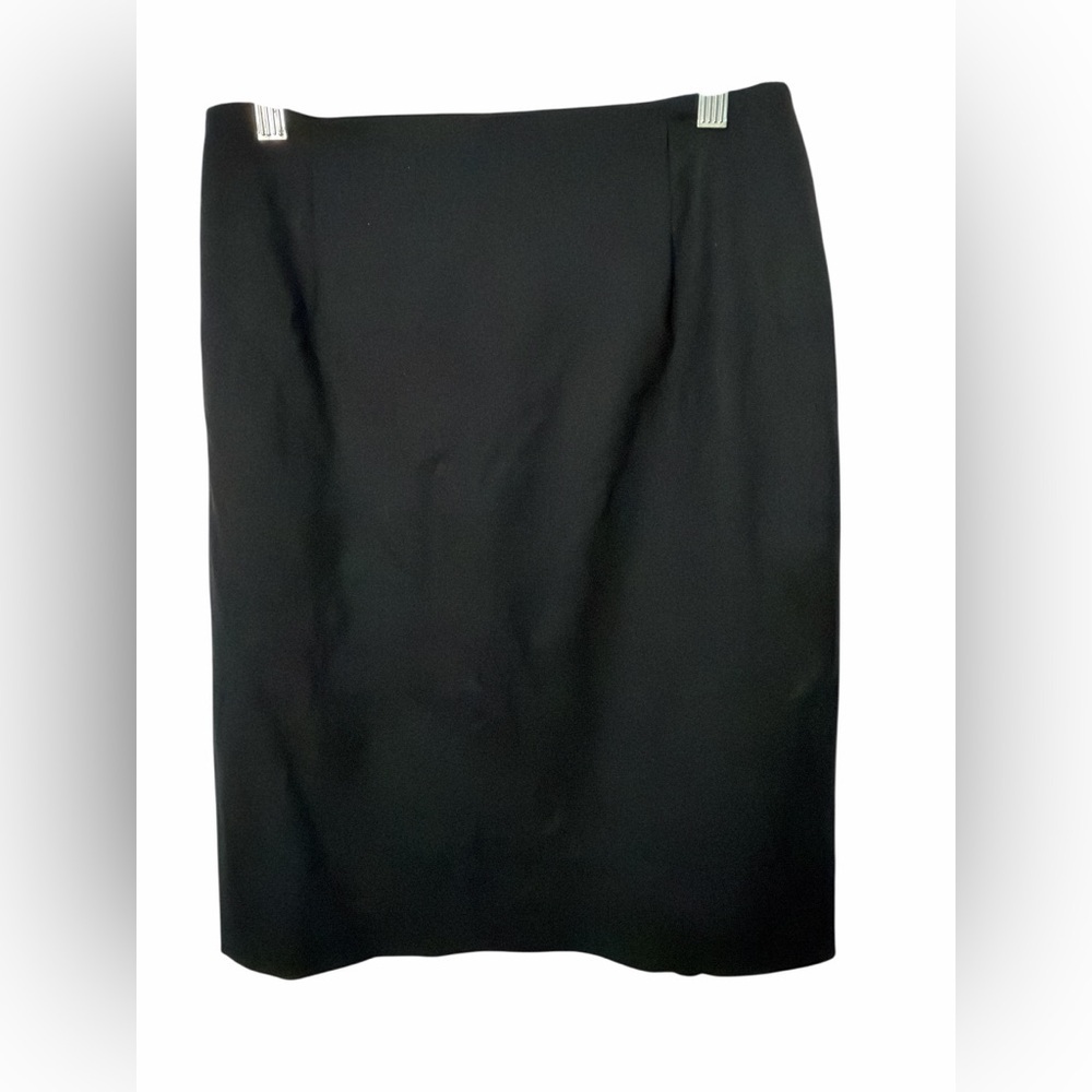 PIAZZA SEMPIONE Italy Black Pencil Skirt Wool Stretch Back Zip Knee Length